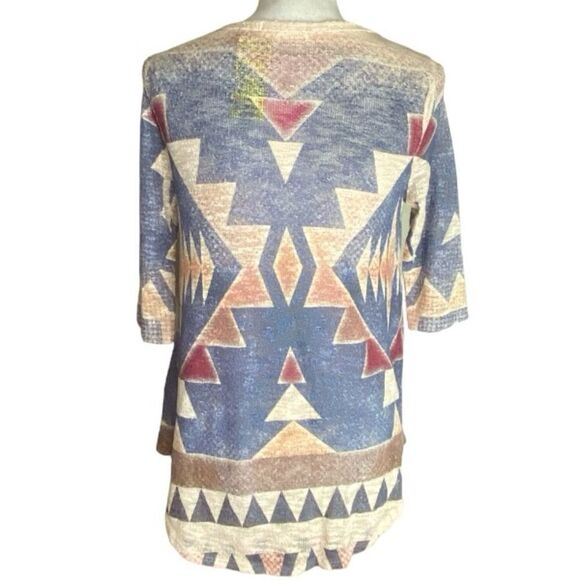 Ginger G Wm’s Sz Lrg Multicolor Lightweight Knitted Aztec Hi Lo Sweater Shirt - Picture 2 of 5